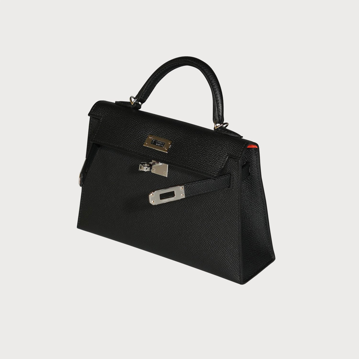 Hermès Mini Kelly 20 Black With Palladium Hardware And Orange Poppy Interior Lining - view 3