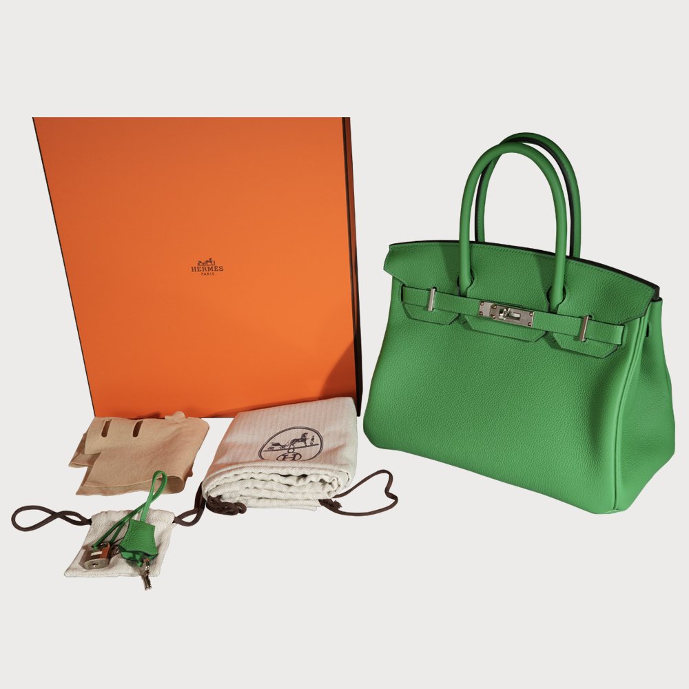 Hermès Birkin 30 Bambou Green With Palladium Hardware In Togo Leather - view 6