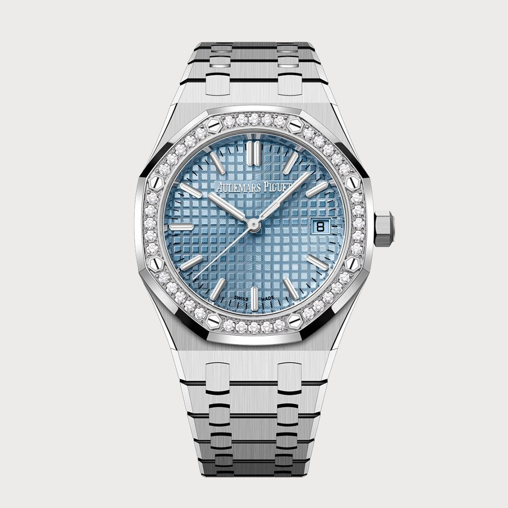 Audemars Piguet Royal Oak 34 In Steel With Ice Blue Dial & Diamond Set Bezel