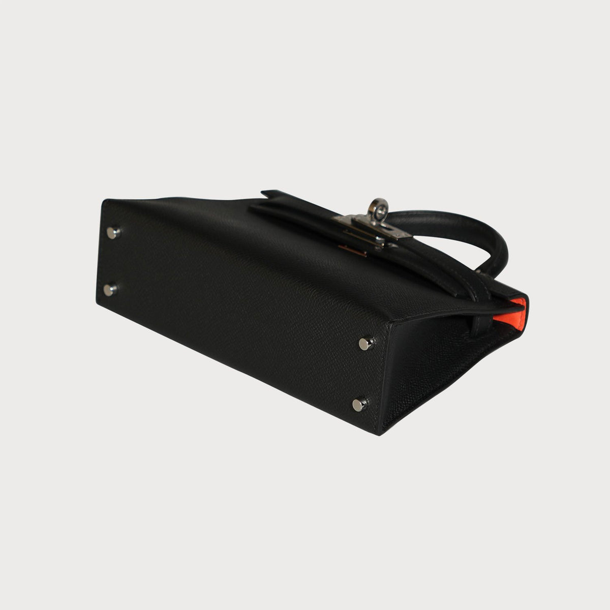 Hermès Mini Kelly 20 Black With Palladium Hardware And Orange Poppy Interior Lining - view 7