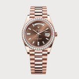 Day-Date 40 With Chocolate Baguette Diamond Dial & Diamond Set Bezel In Rose Gold
