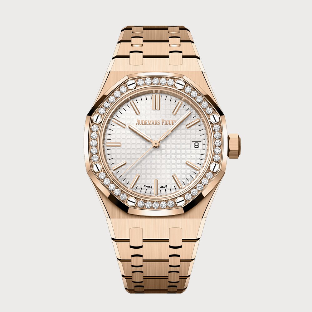 Audemars Piguet Royal Oak 37 Rose Gold With A Silver Dial & Diamond Bezel