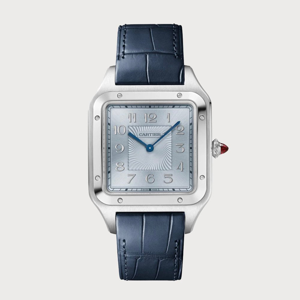 Cartier Santos Dumont Extra Large In Platinum On A Leather Strap