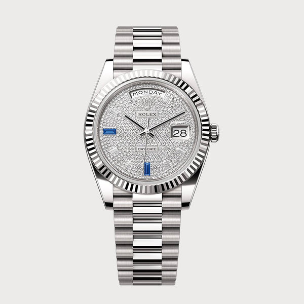 Rolex Day-Date 40 Pave With Blue Sapphires & Diamonds In White Gold