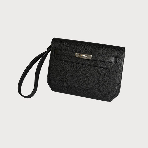 Hermès Kelly Depeche 25 Noir With Palladium Hardware In Togo Leather