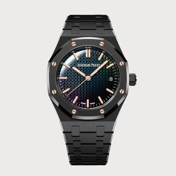 Audemars Piguet Royal Oak 34 In Black Ceramic With A Rainbow Coloured Sapphire Dial By Carolina Bucci
