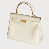 Kelly 25 White Mushroom With Gold Hardware In Togo Leather