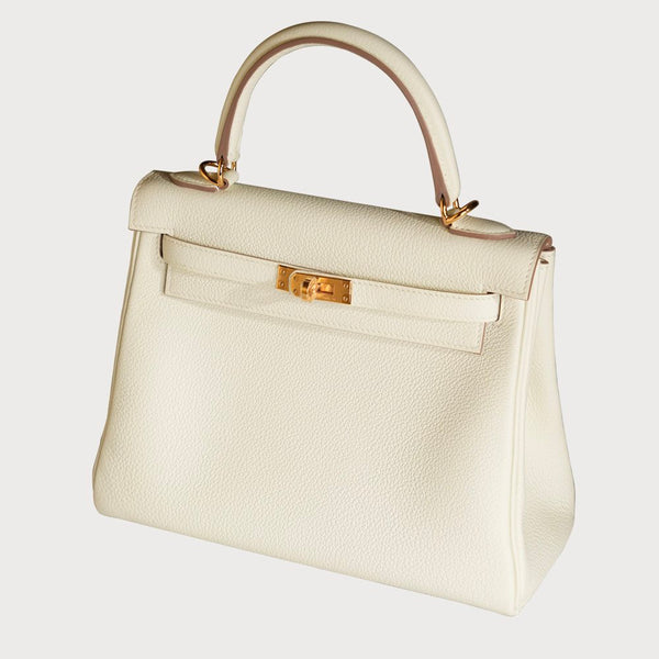 Hermès Kelly 25 White Mushroom With Gold Hardware In Togo Leather
