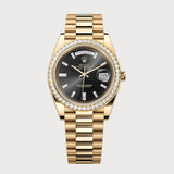 Day-Date 40 With Black Baguette Diamond Dial & Diamond Set Bezel In Yellow Gold