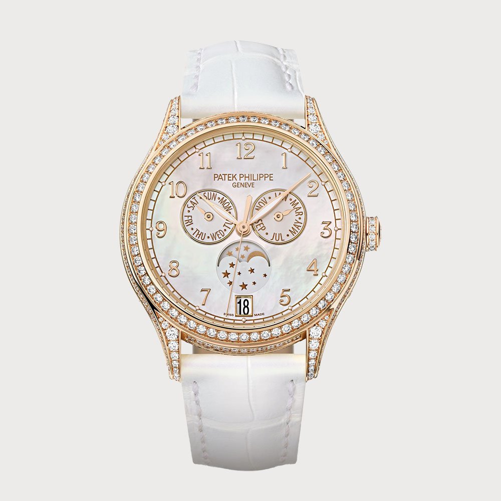 Patek Philippe Annual Calendar Moon Phases Diamond Set In Rose Gold With Mother-Of-Pearl Dial