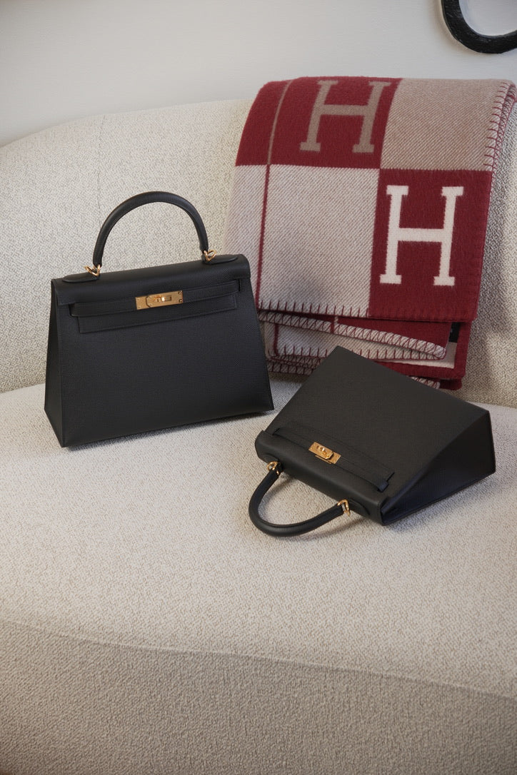 Hermes Kelly 28 Black Ghw Epsom