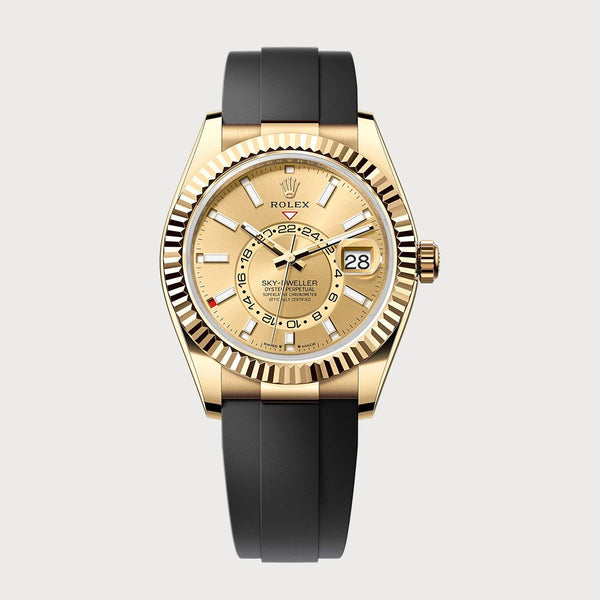 Rolex Sky-Dweller With Champagne Dial On Oysterflex In Yellow Gold