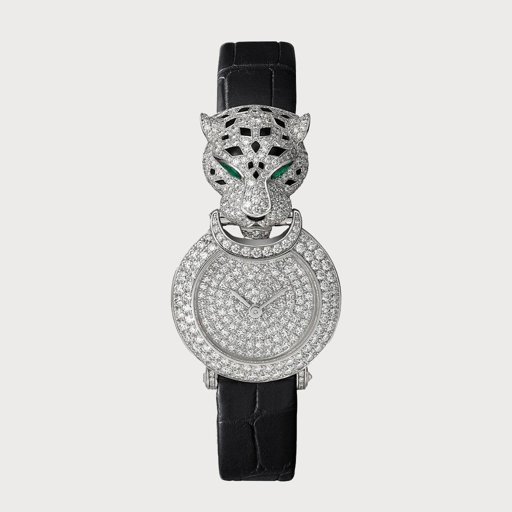 Cartier La Panthère 23.6mm Fully Diamond Set In White Gold On A Leather Strap