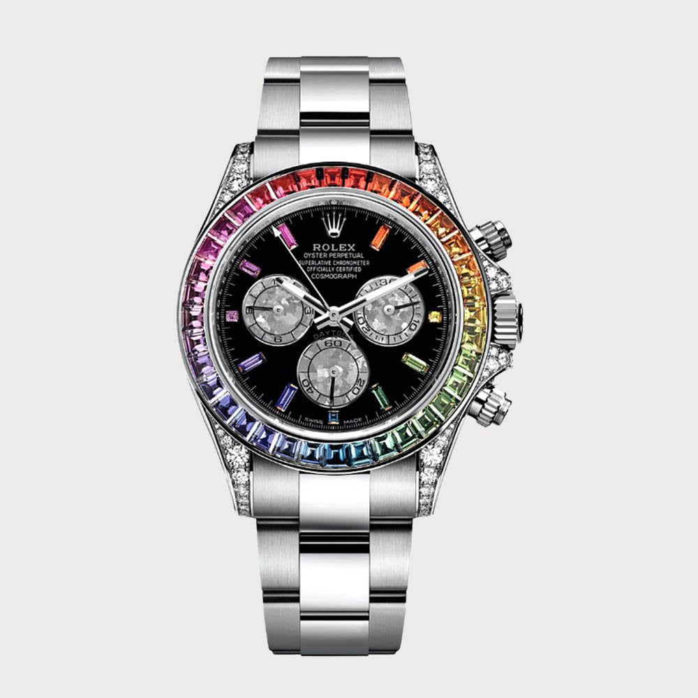 Rolex Daytona Rainbow Sapphires In White Gold With Diamond Set Case