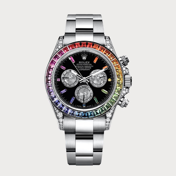 Rolex Daytona Rainbow Sapphires In White Gold With Diamond Set Case