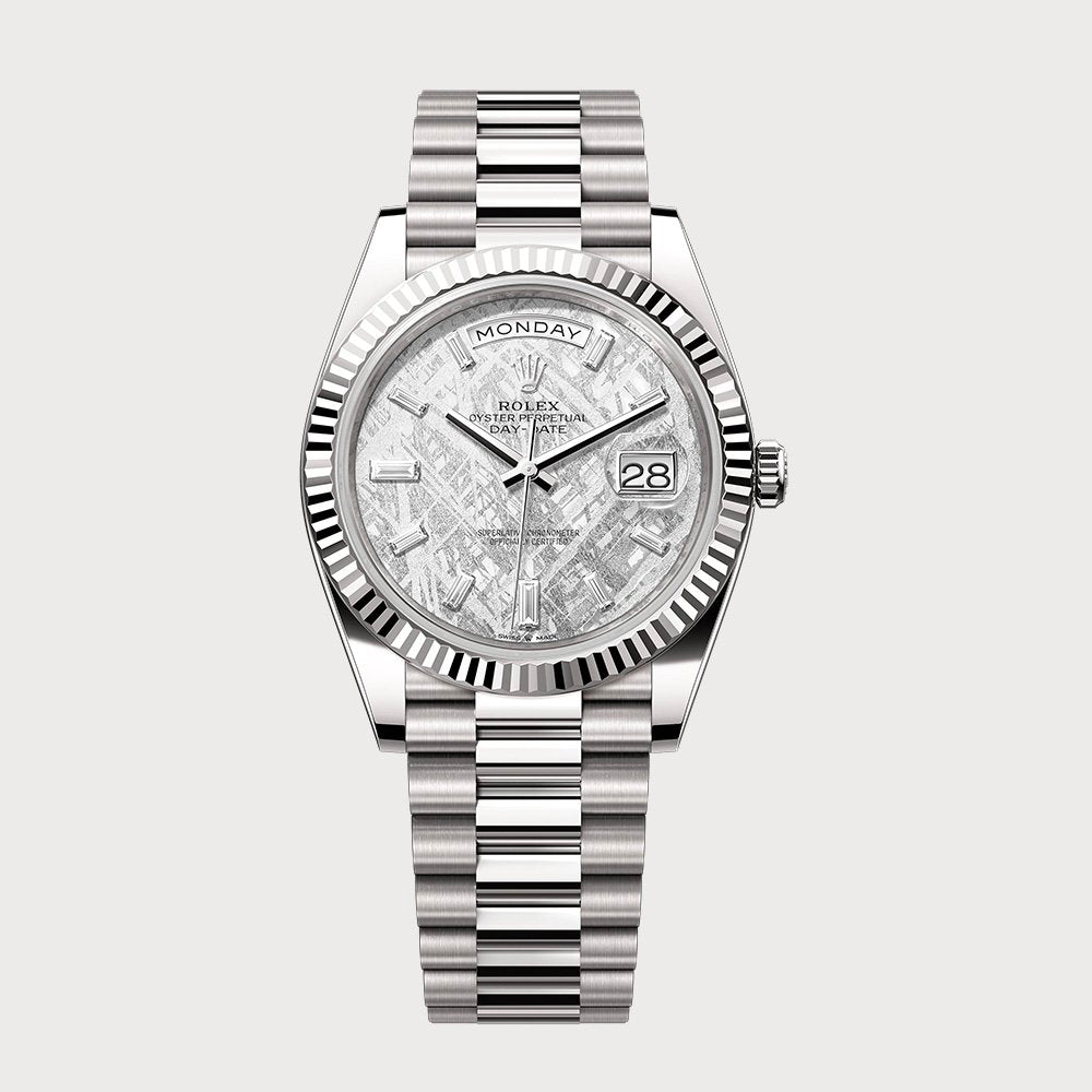 Rolex Day-Date 40 Meteorite With Baguette-Cut Diamonds In White Gold
