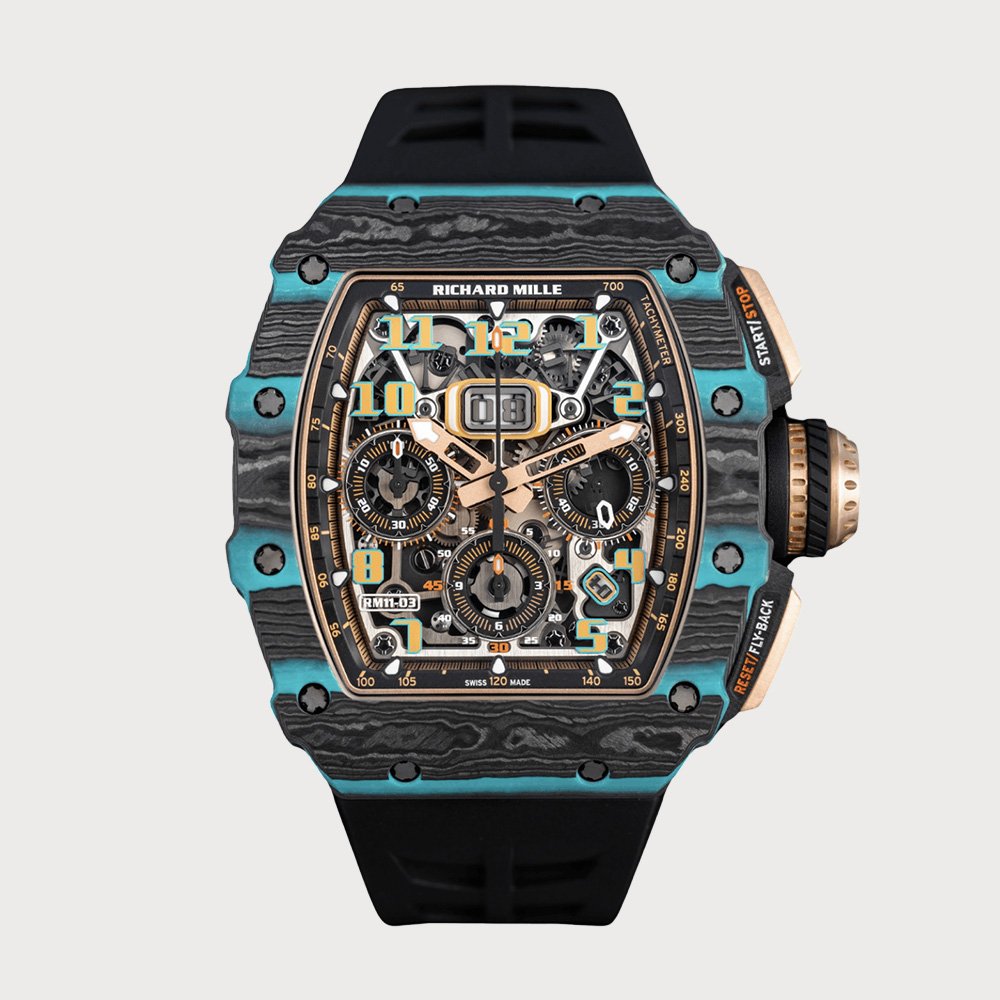 Richard Mille Rm11-03 Ultimate Edition Flyback Chronograph In Carbon Tpt & Quartz Tpt In Turquoise