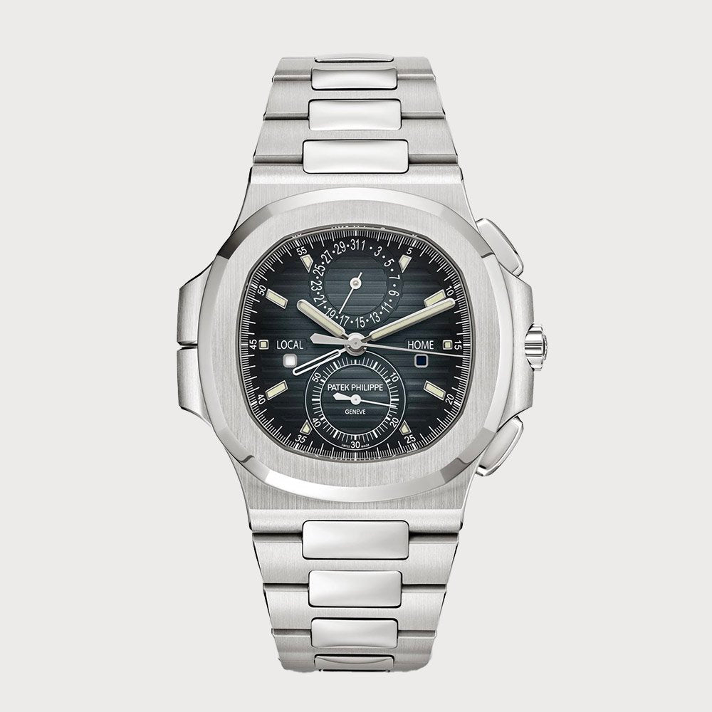 Patek Philippe Nautilus Flyback Chronograph Travel Time With Black Dial In Stainless Steel