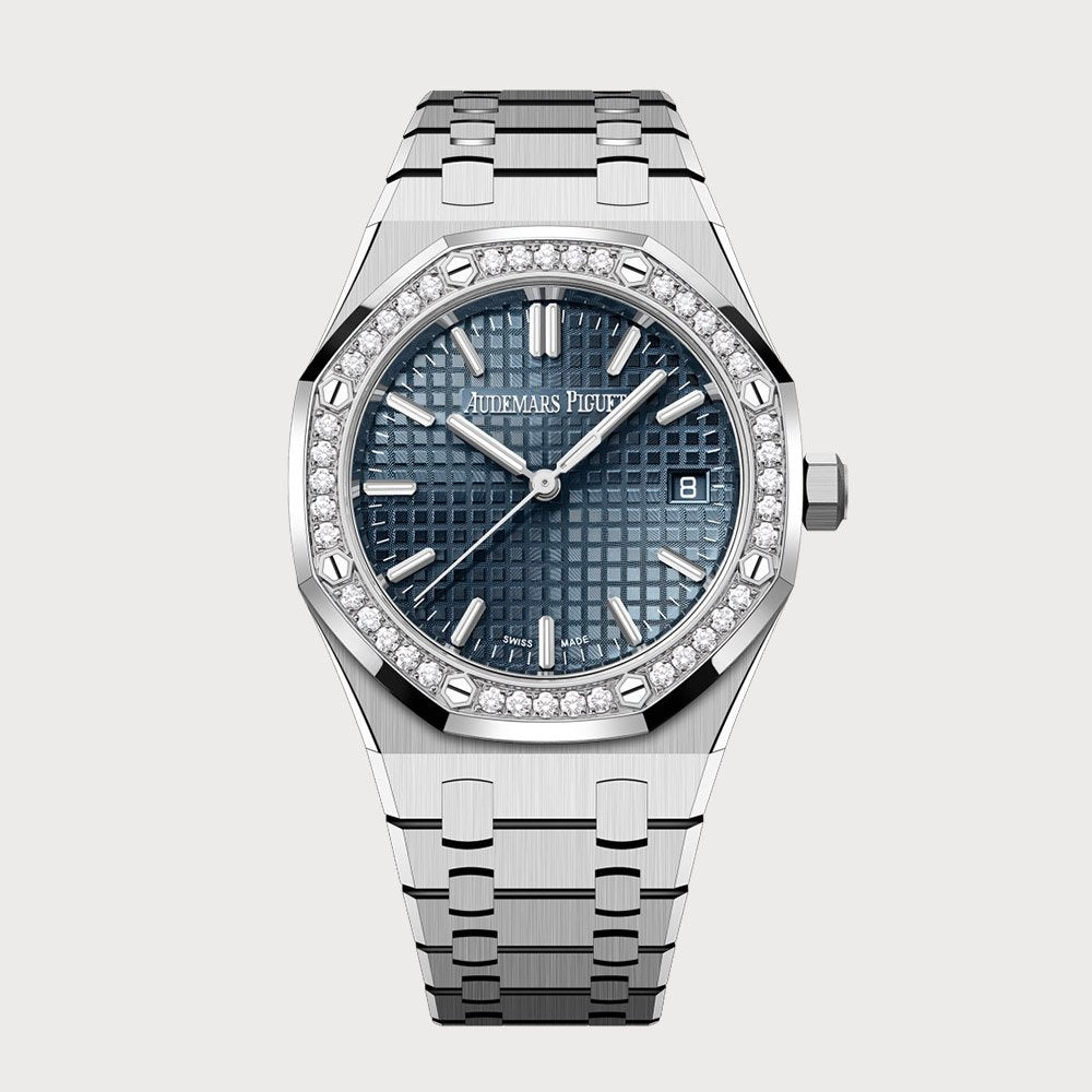 Audemars Piguet Royal Oak 34 In Steel With Blue Dial & Diamond Set Bezel