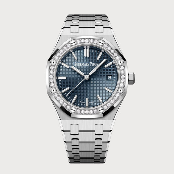 Audemars Piguet Royal Oak 34 In Steel With Blue Dial & Diamond Set Bezel