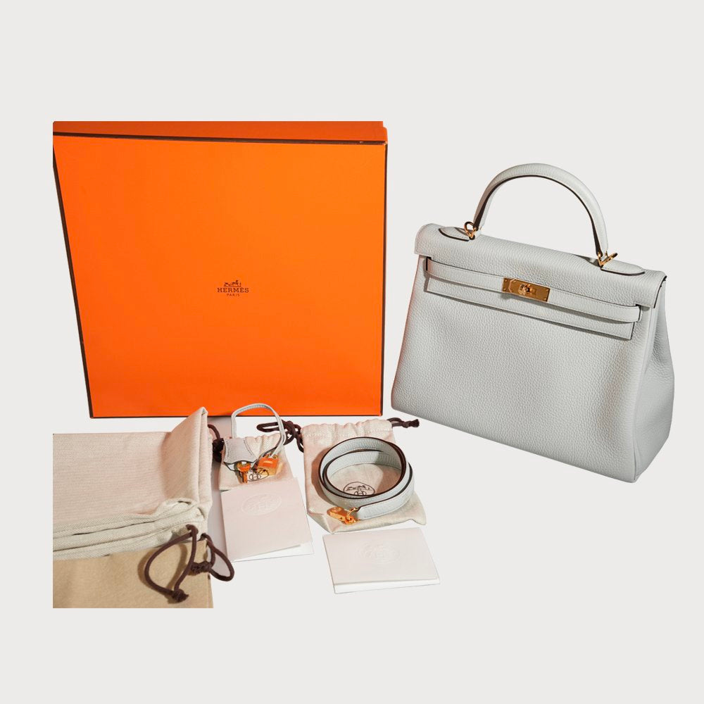 Hermès Hermes Kelly 32 Blue Pale With Gold Hardware In Taurillon Clemmence Leather - view 5