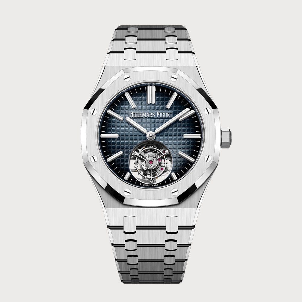Audemars Piguet Royal Oak 41 Flying Tourbillon In Stainless Steel With Blue Dial