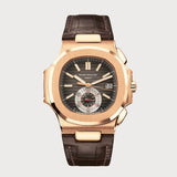 Nautilus Flyback Chronograph With Black Dial In Rose Gold On A Leather Strap