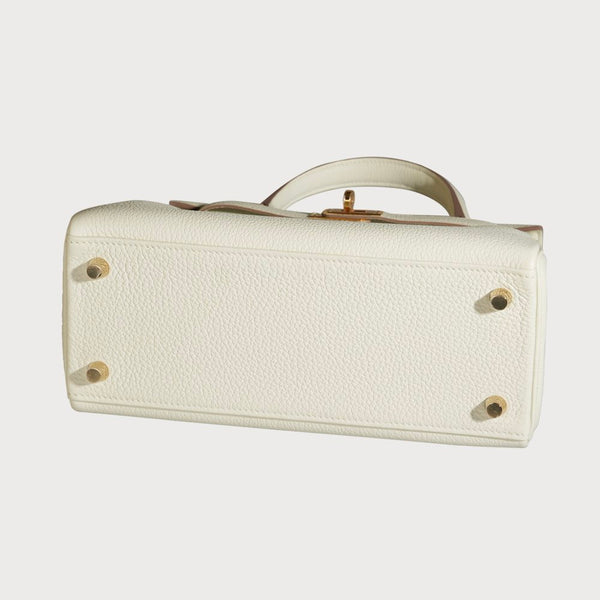 Kelly 25 White Mushroom With Gold Hardware In Togo Leather