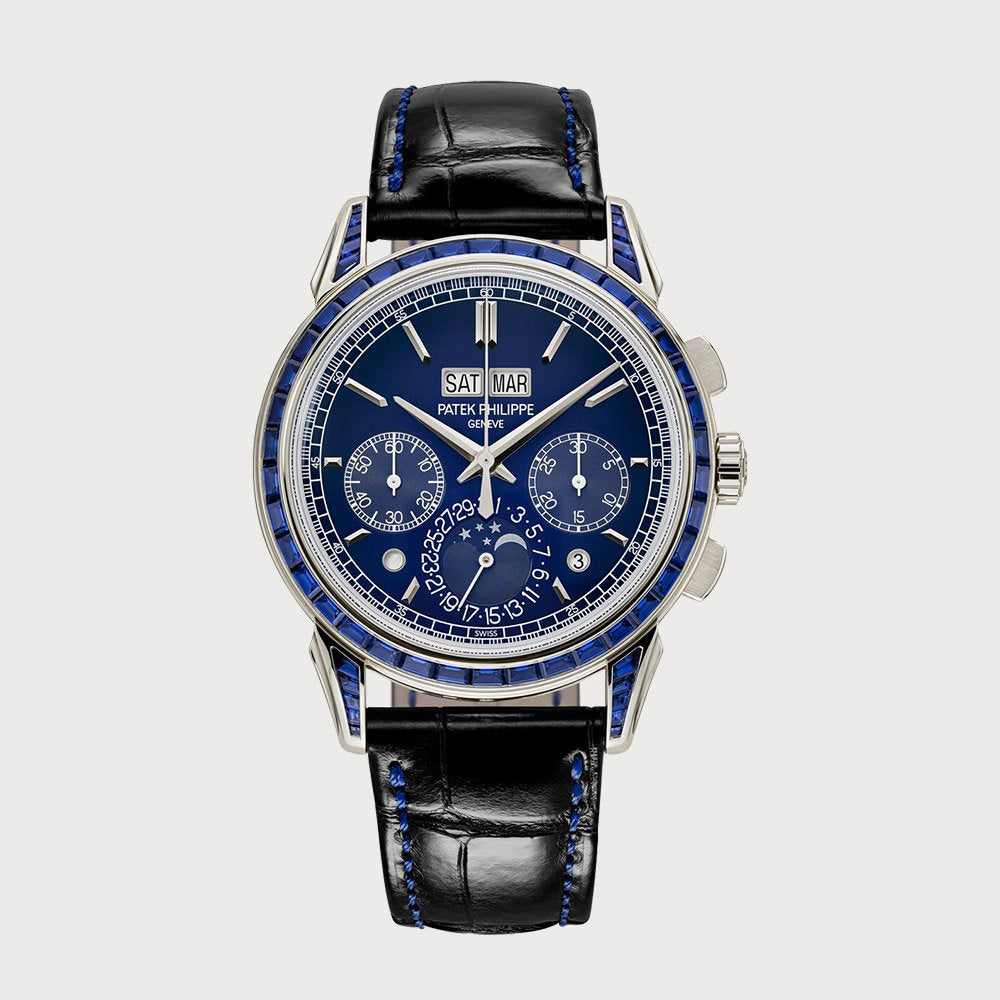 Patek Philippe Blue Sapphires Perpetual Calendar With Blue Dial In Platinum