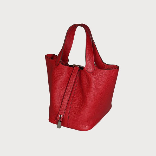 Hermès Picotin Lock 18 Rouge Casaque / Red With Palladium Hardware In Taurillon Clemmence