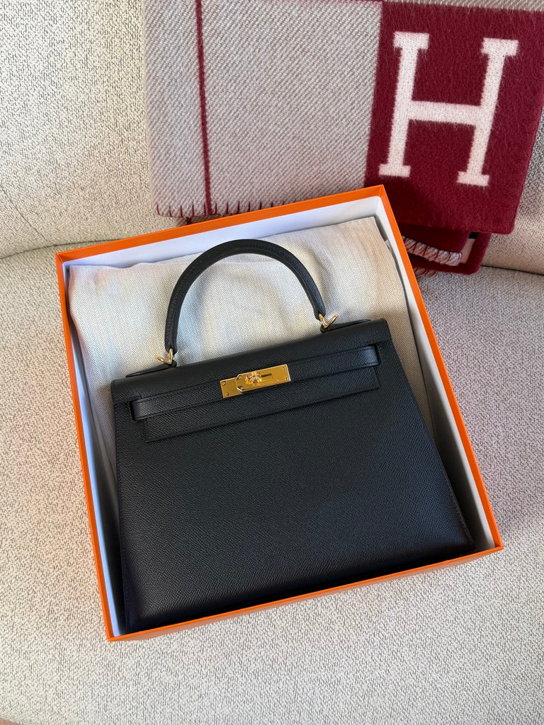 Hermes Kelly 28 Black Ghw Epsom