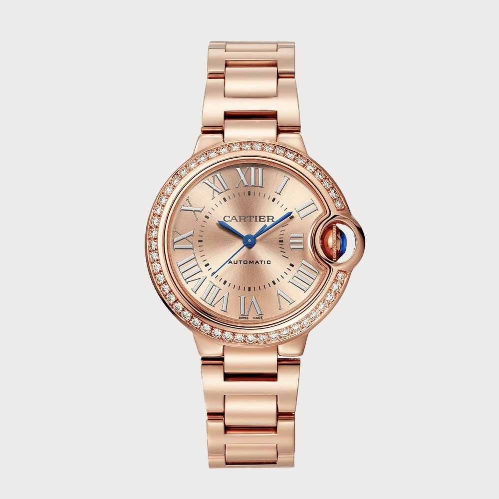 Cartier Ballon Bleu 33mm Diamond Set Bezel In Rose Gold