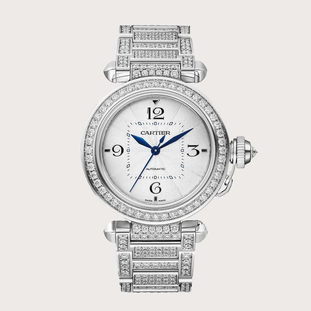 Cartier Pasha 35mm Fully Diamond Set In White Gold With Silver Dial