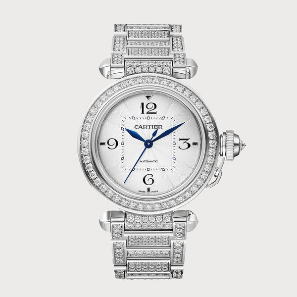 Cartier Pasha 35mm Fully Diamond Set In White Gold With Silver Dial