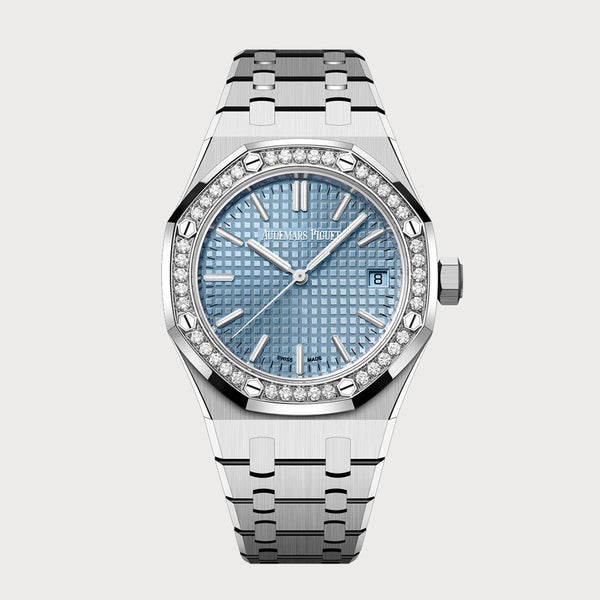 Audemars Piguet Royal Oak 37 Stainless Steel With An Ice Blue Dial & Diamond Bezel