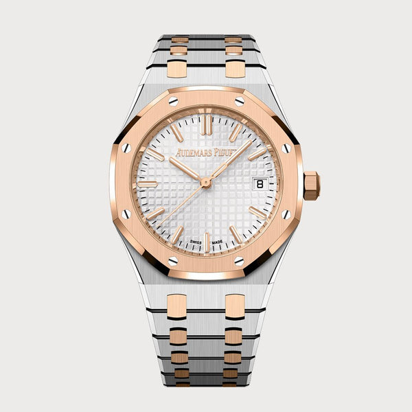 Audemars Piguet Royal Oak 34 In Rose Gold & Stainless Steel With White Dial