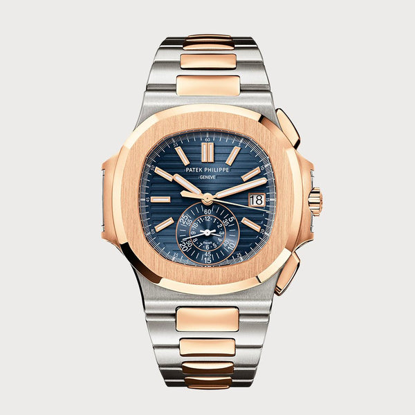 Patek Philippe Nautilus Flyback Chronograph With Blue Dial In Rose Gold & Stainless Steel