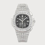 Nautilus Flyback Chronograph Full Diamond Set On White Gold With A Grey Dial