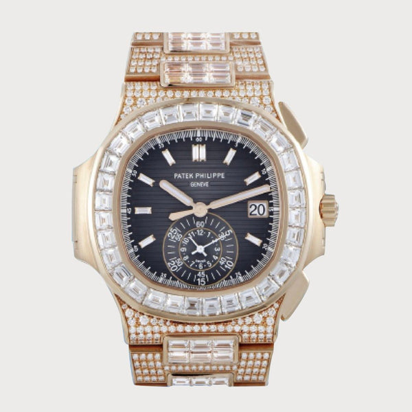Patek Philippe Nautilus Flyback Chronograph Diamond Set In Rose Gold