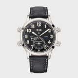 Alarm Travel Time In Platinum With A Black Dial