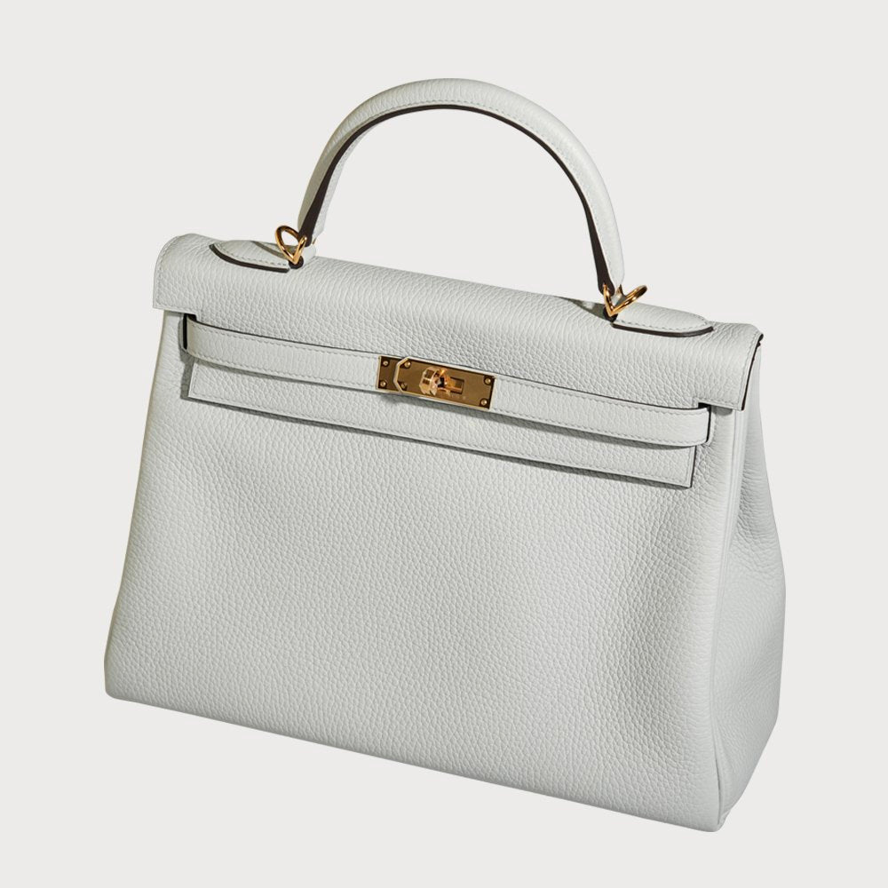 Hermès Hermes Kelly 32 Blue Pale With Gold Hardware In Taurillon Clemmence Leather