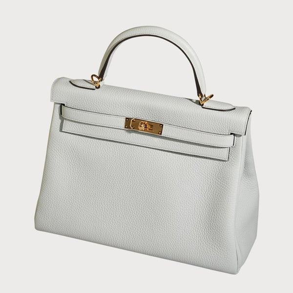 Hermès Hermes Kelly 32 Blue Pale With Gold Hardware In Taurillon Clemmence Leather