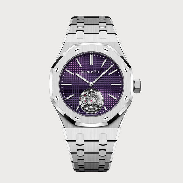 Audemars Piguet Royal Oak 37 Flying Tourbillon Extra Thin In Stainless Steel With Purple Dial