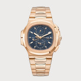 Nautilus Flyback Chronograph Travel Time With Blue Dial In Rose Gold