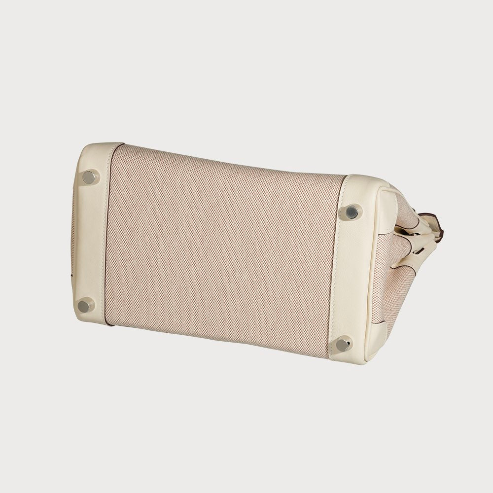 Hermès Hermes Birkin 25 Ecru-Beige & Nata With Palladium Hardware In Toile And Swift Leather - view 7