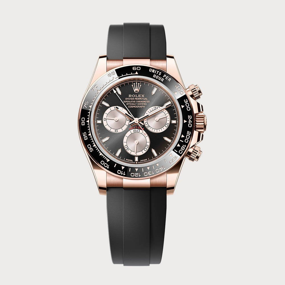 Rolex Daytona In Rose Gold With Black Sundust Dial On Oysterflex