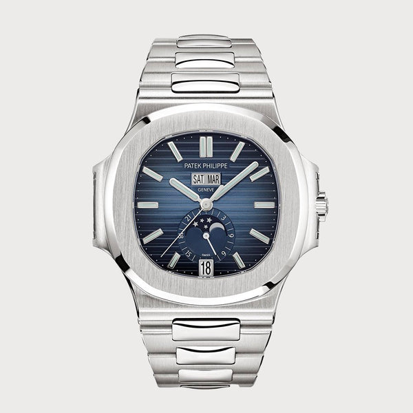 Patek Philippe Nautilus Annual Calendar Moon Phases With Blue Dial In Stainless Steel