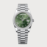 Day-Date 40 Green Roman Dial & Baguette Diamond Bezel In Platinum