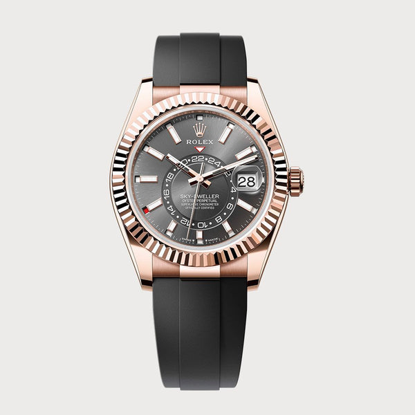 Rolex Sky-Dweller With Rhodium Dial On Oysterflex In Rose Gold