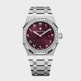 Royal Oak 33 Quartz In White Gold With Burgundy Red Arabic Dial & Diamond Set Bezel